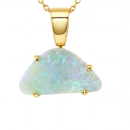 Light Opal Pendant In 18k Yellow Gold - Green-Blue - Australian Opal Cutters and Pearl Divers
