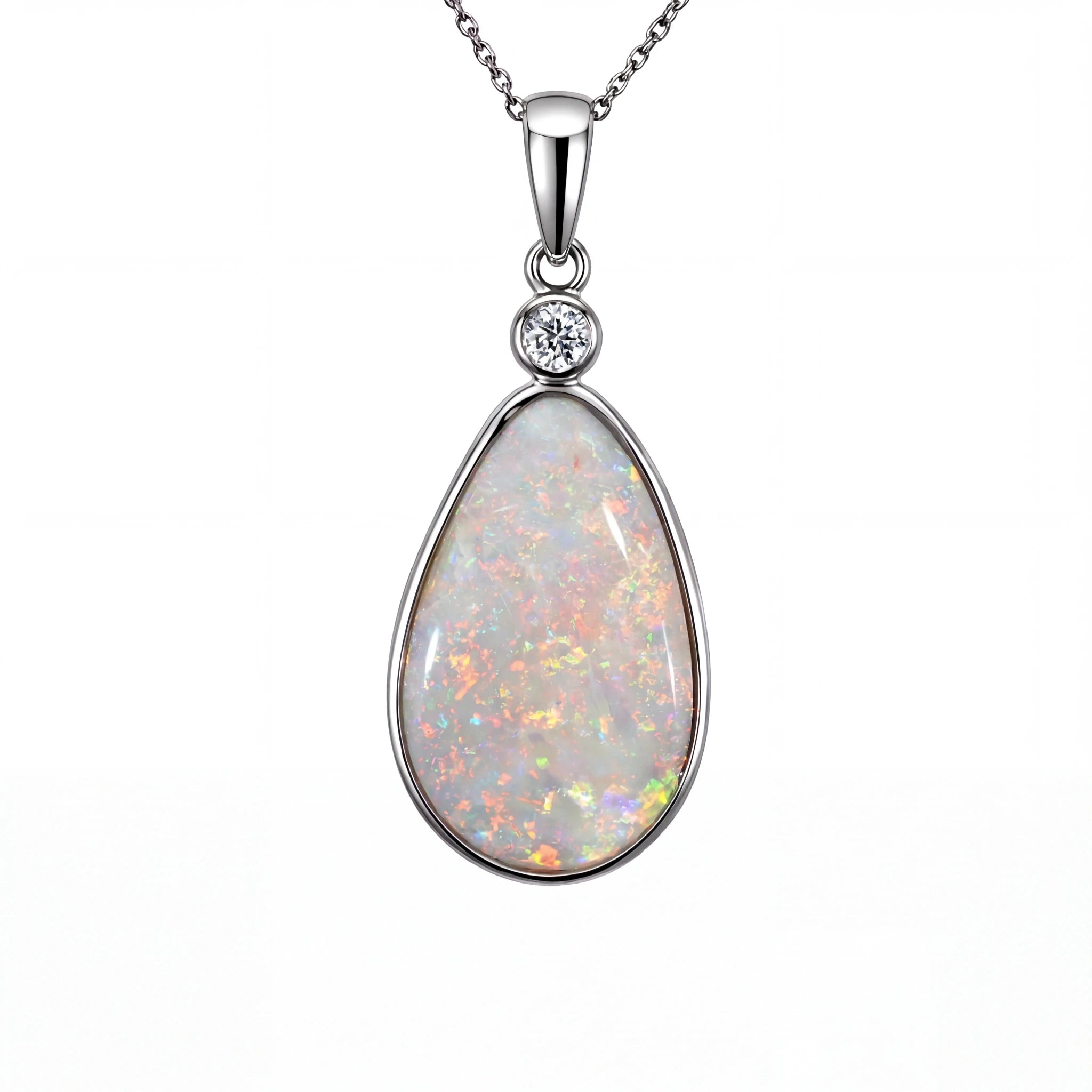 Light Opal Pendant in Platinum - Multicolour - Australian Opal Cutters and Pearl Divers