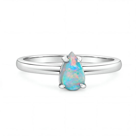 Light Opal Ring in 14K White Gold - Multicolour - Australian Opal Cutters and Pearl Divers