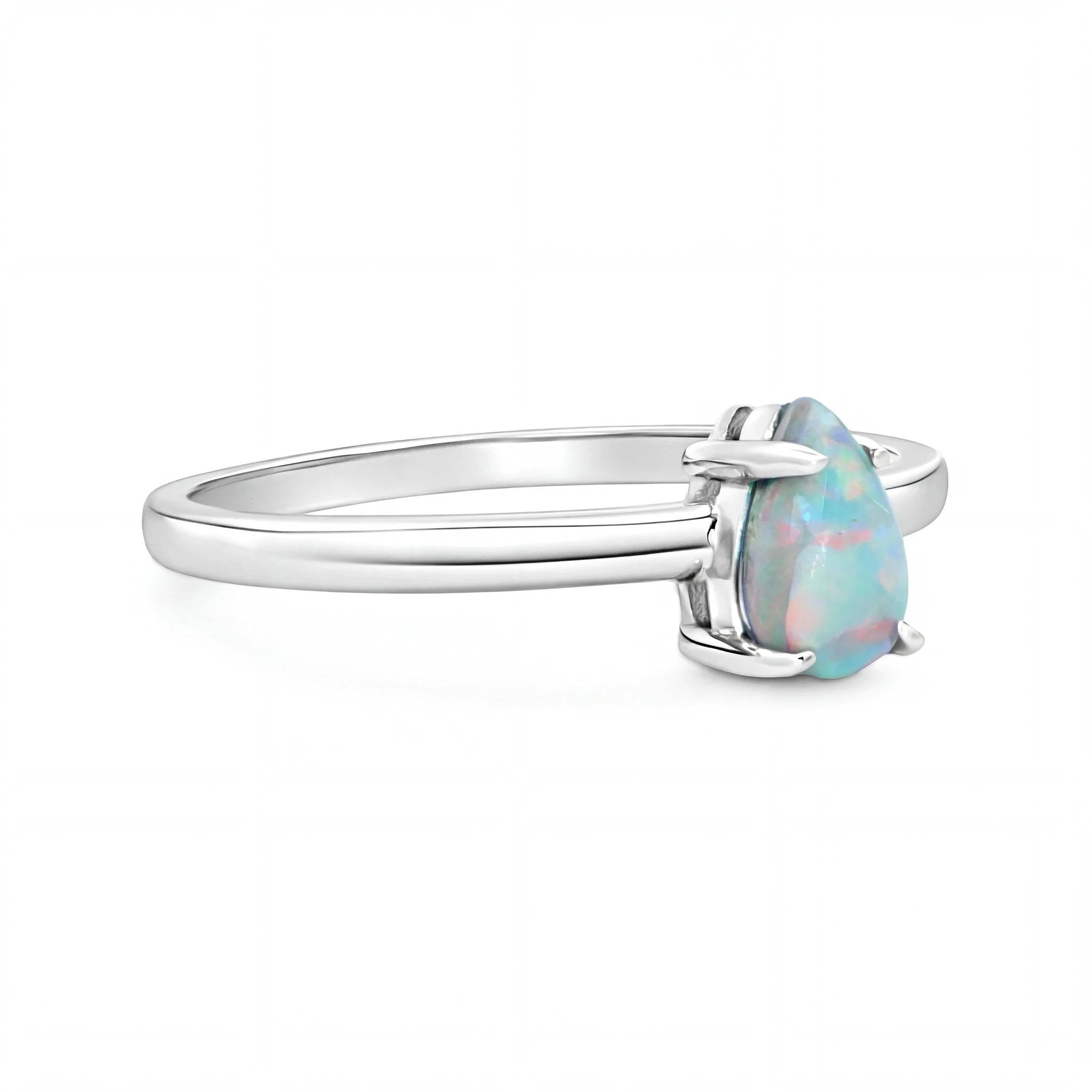 Light Opal Ring in 14K White Gold - Multicolour - Australian Opal Cutters and Pearl Divers