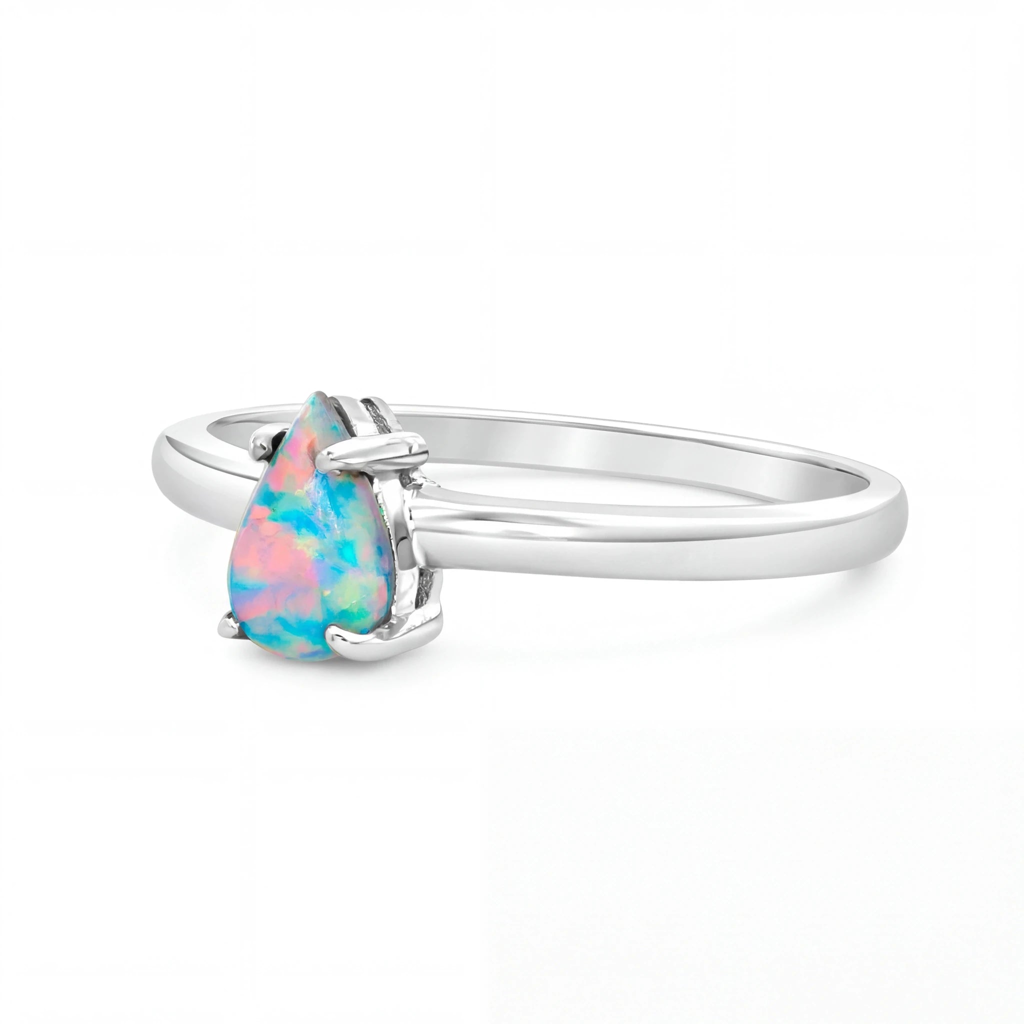 Light Opal Ring in 14K White Gold - Multicolour - Australian Opal Cutters and Pearl Divers