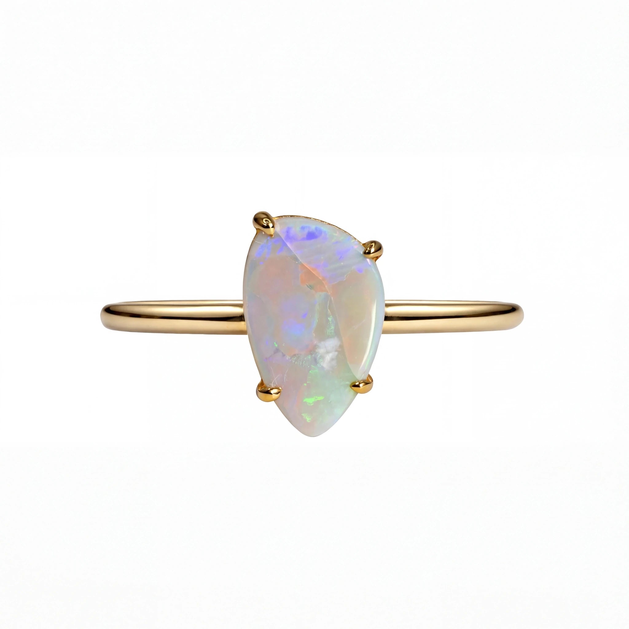 Light Opal Ring In 9k Yellow Gold - Multicolour - Australian Opal Cutters and Pearl Divers