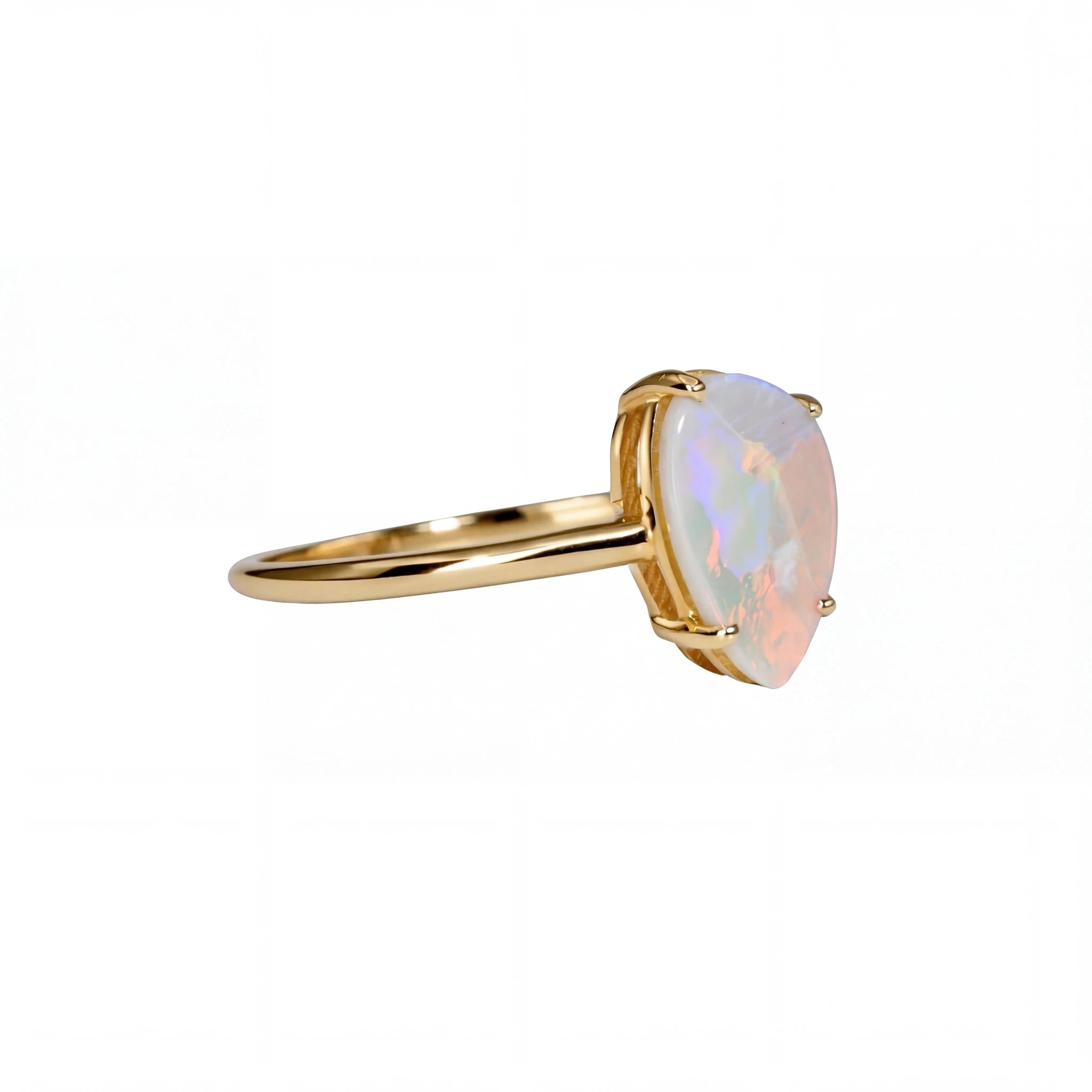 Light Opal Ring In 9k Yellow Gold - Multicolour - Australian Opal Cutters and Pearl Divers