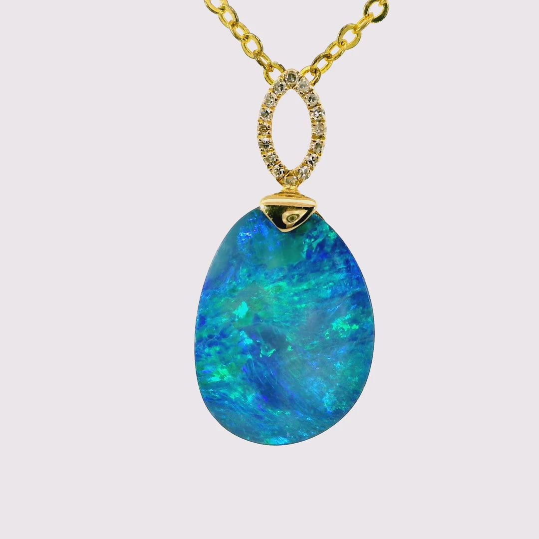 Doublet Opal Pendant in 10K Yellow Gold - Green-Blue