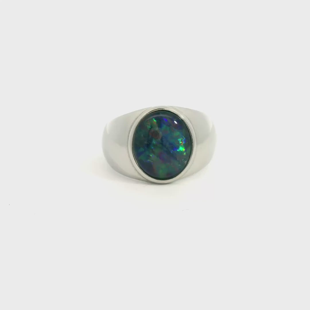 Triplet Opal Ring in Stainless Steel - Multicolour