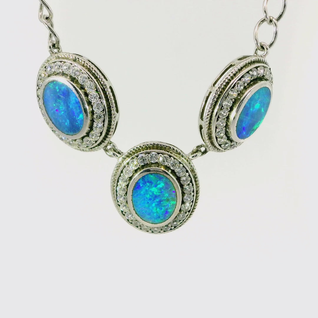 Doublet Opal Necklace in 925 Sterling Silver - Green-Blue