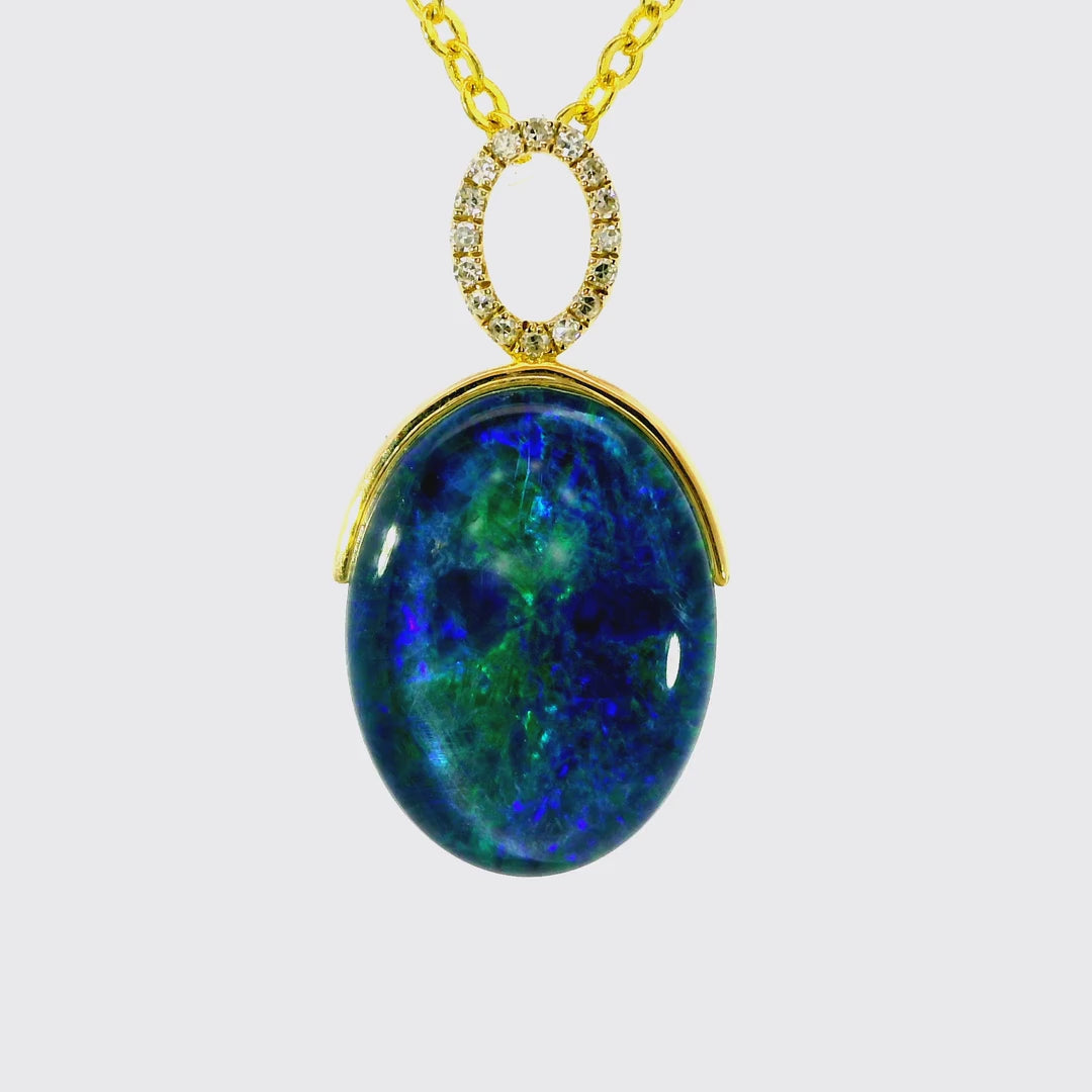 Triplet Opal Pendant in 14K Yellow Gold - Green-Blue