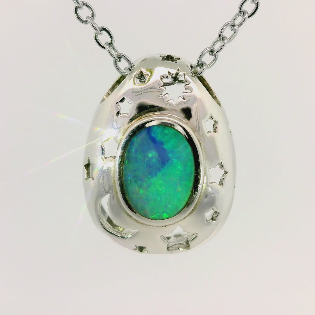 Doublet Opal Pendant in 925 Sterling Silver - Green-Blue