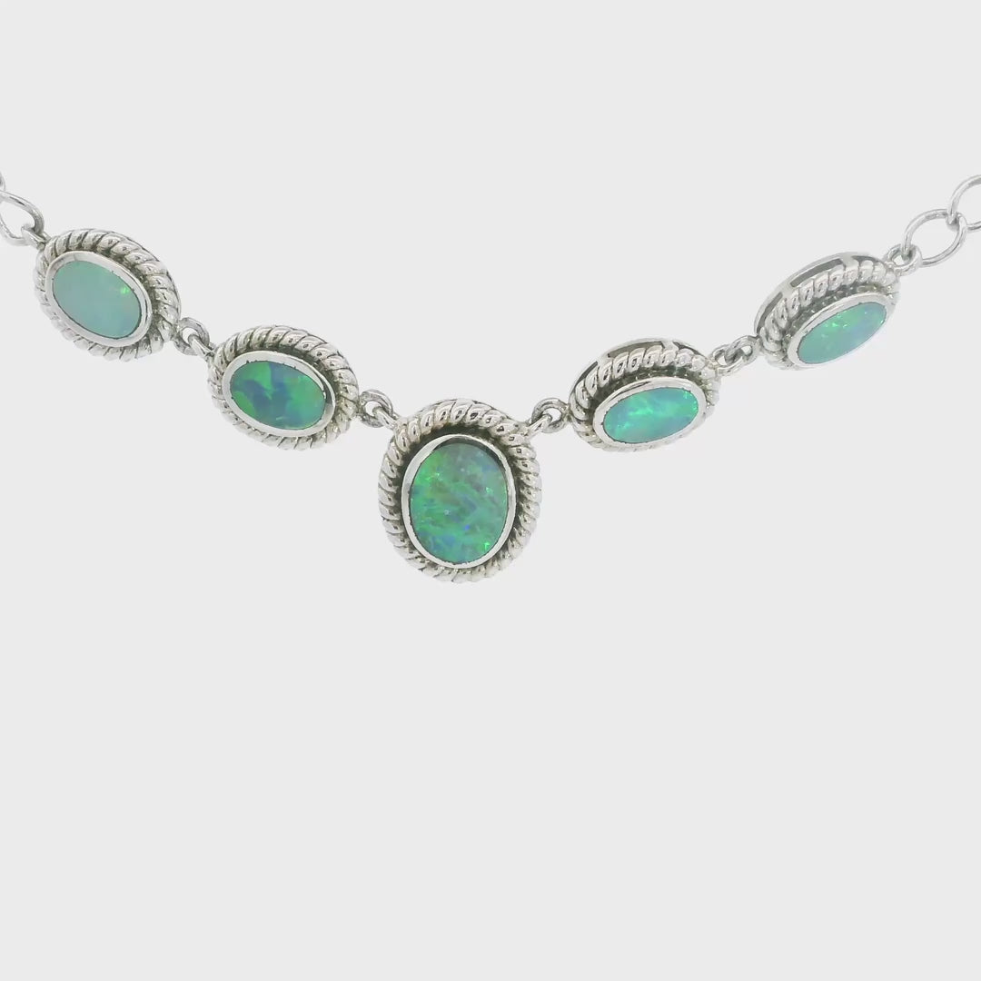 Doublet Opal Necklace in 925 Sterling Silver - Green-Blue