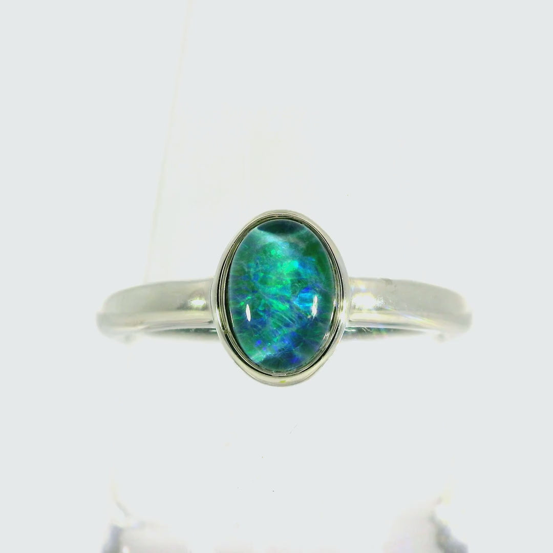 Triplet Opal Ring in Stainless Steel - Green-Blue
