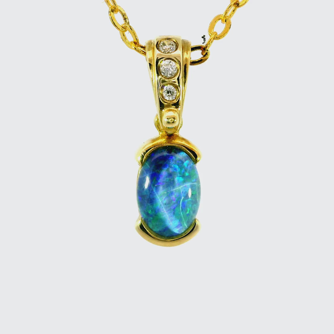 Triplet Opal Pendant in 14K Yellow Gold - Green-Blue