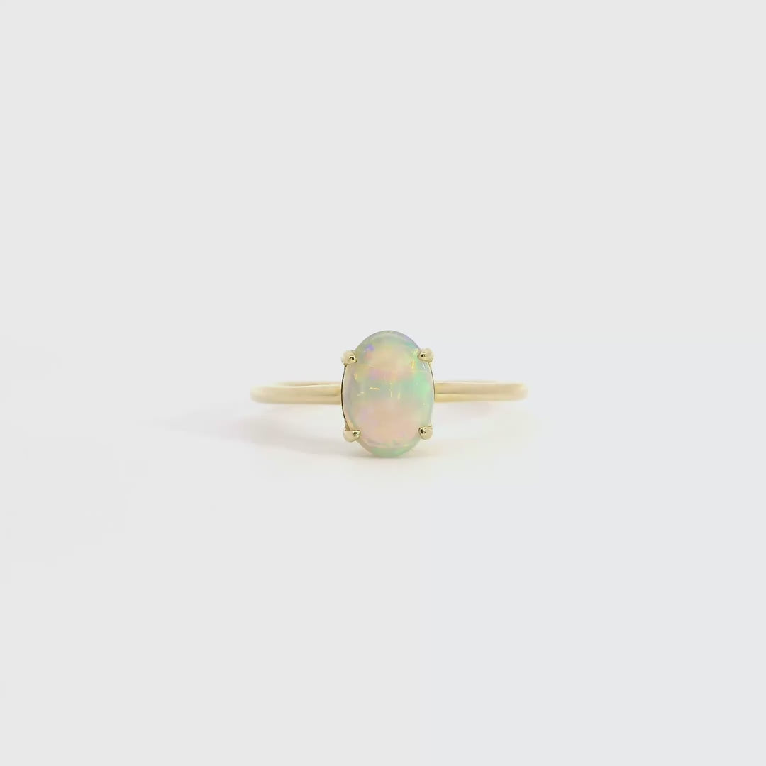 Light Opal Ring In 9k Yellow Gold - Multicolour