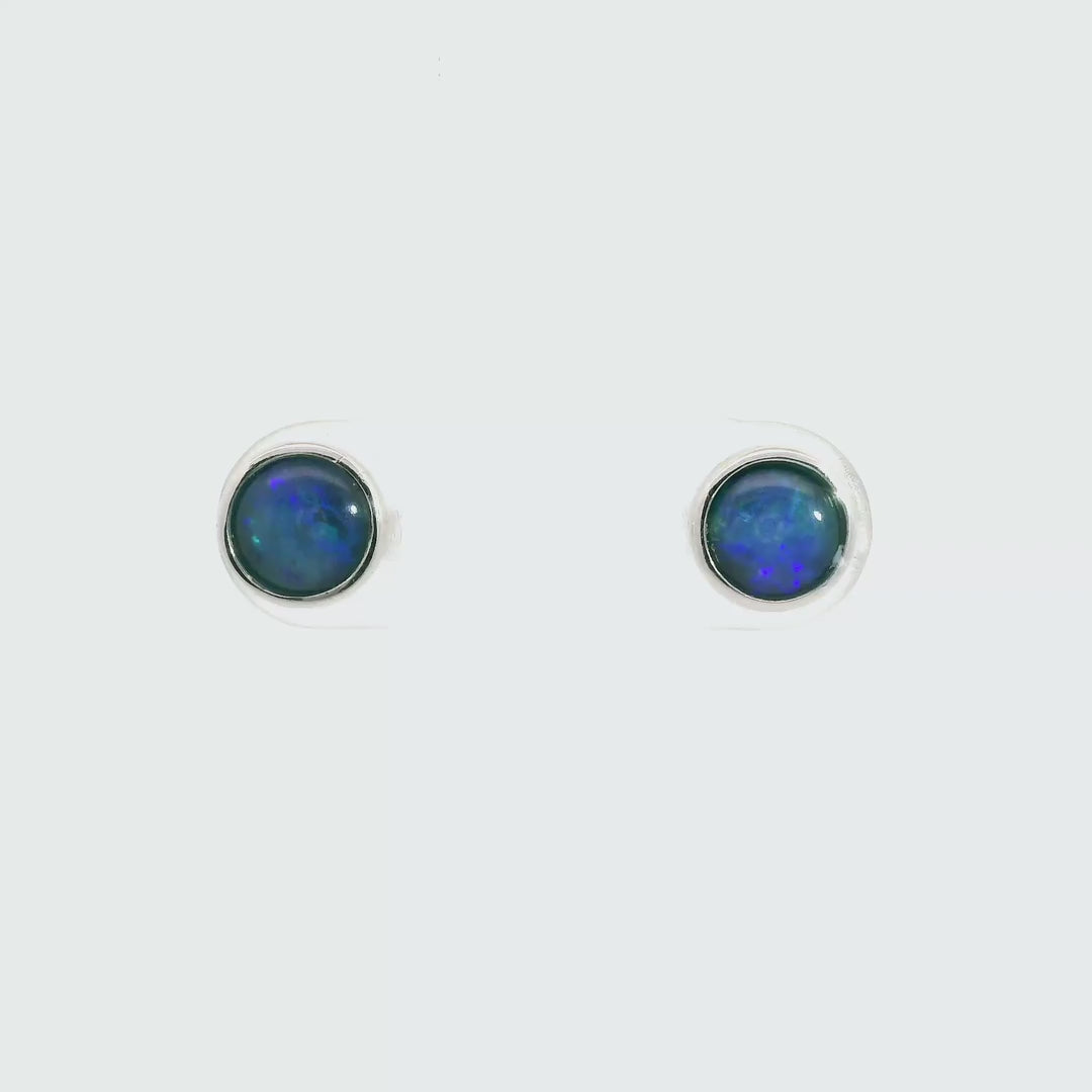 Triplet Opal Earrings in 925 Sterling Silver - Green-Blue