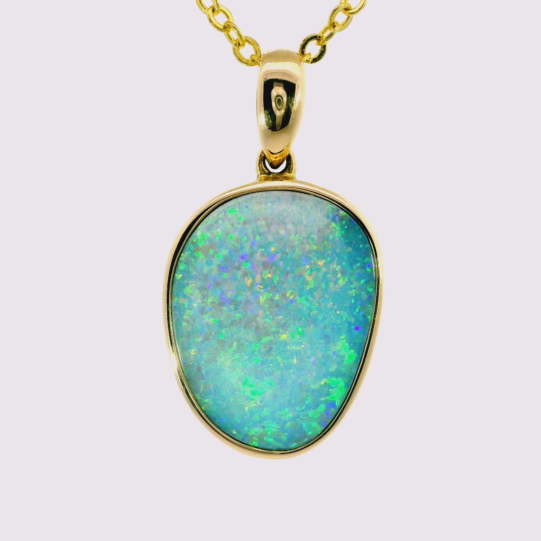 Doublet Opal Pendant in 14K Yellow Gold - Green-Blue