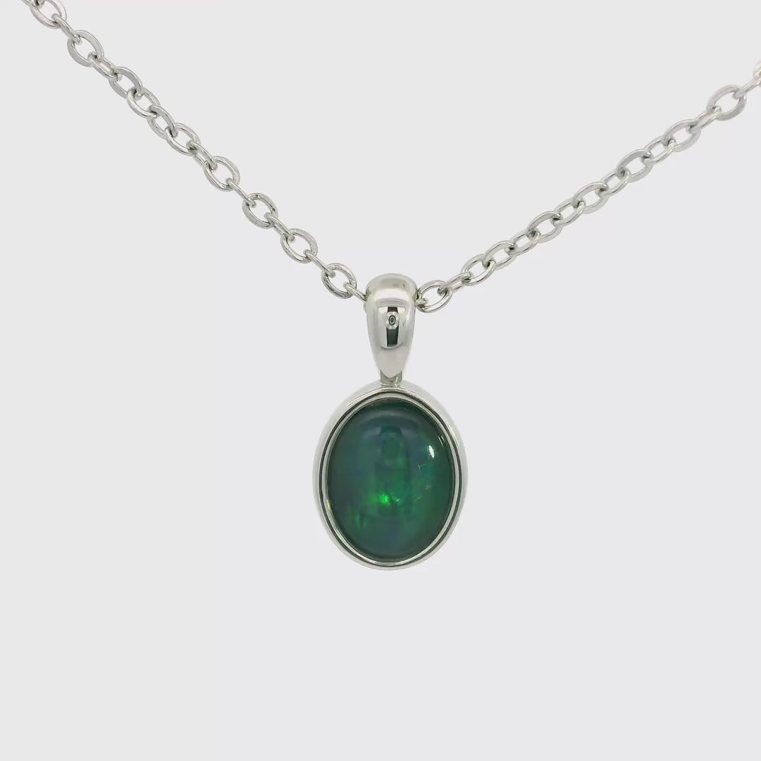 Triplet Opal Pendant in Stainless Steel - Green-Blue