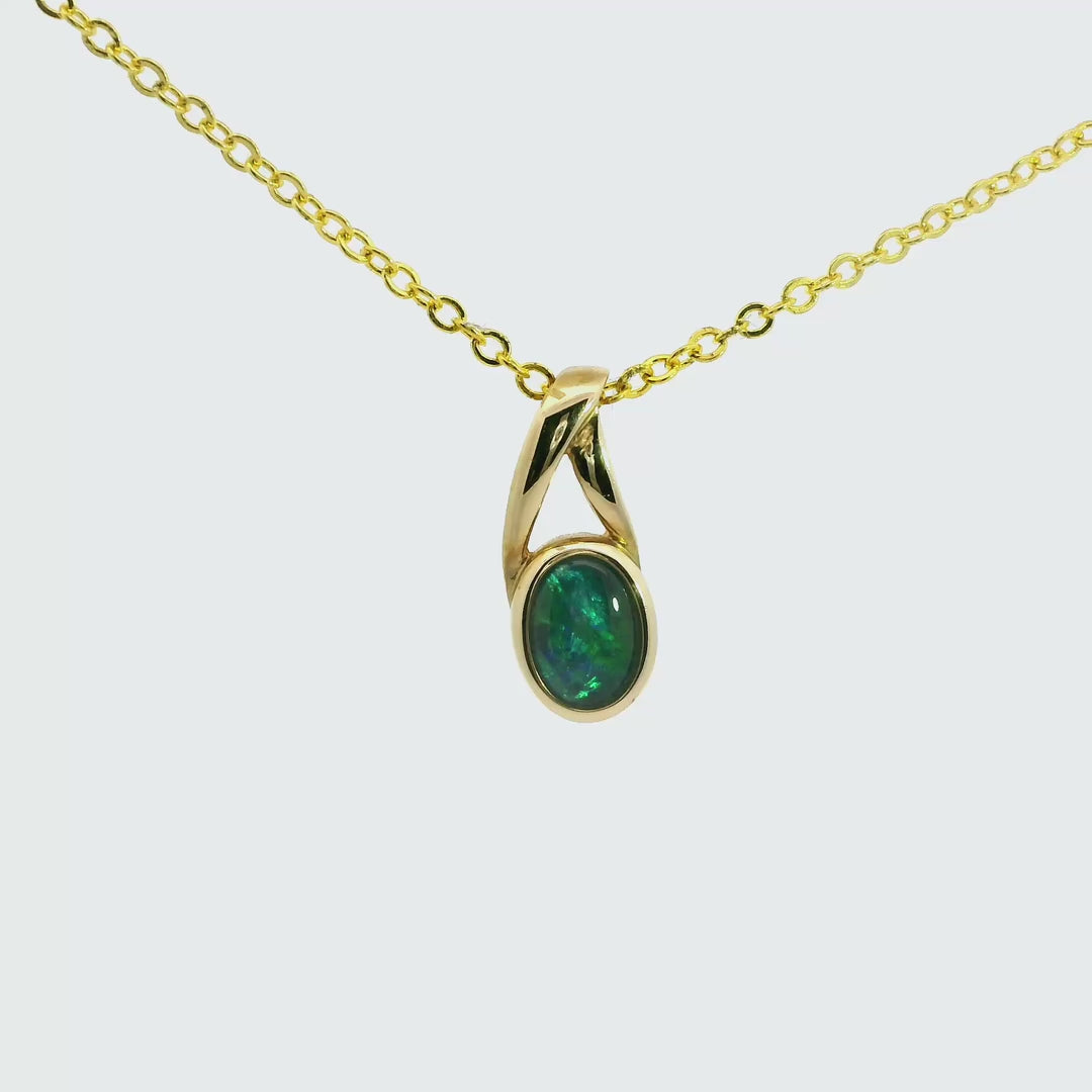 Triplet Opal Pendant in 9K Yellow Gold - Green-Blue