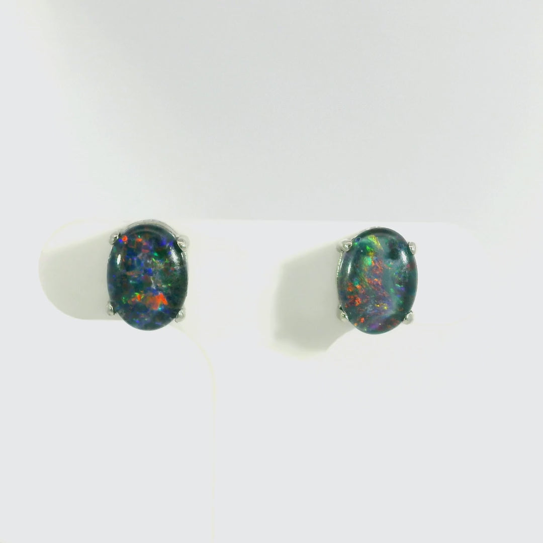 Triplet Opal Earrings in 925 Sterling Silver - Multicolour