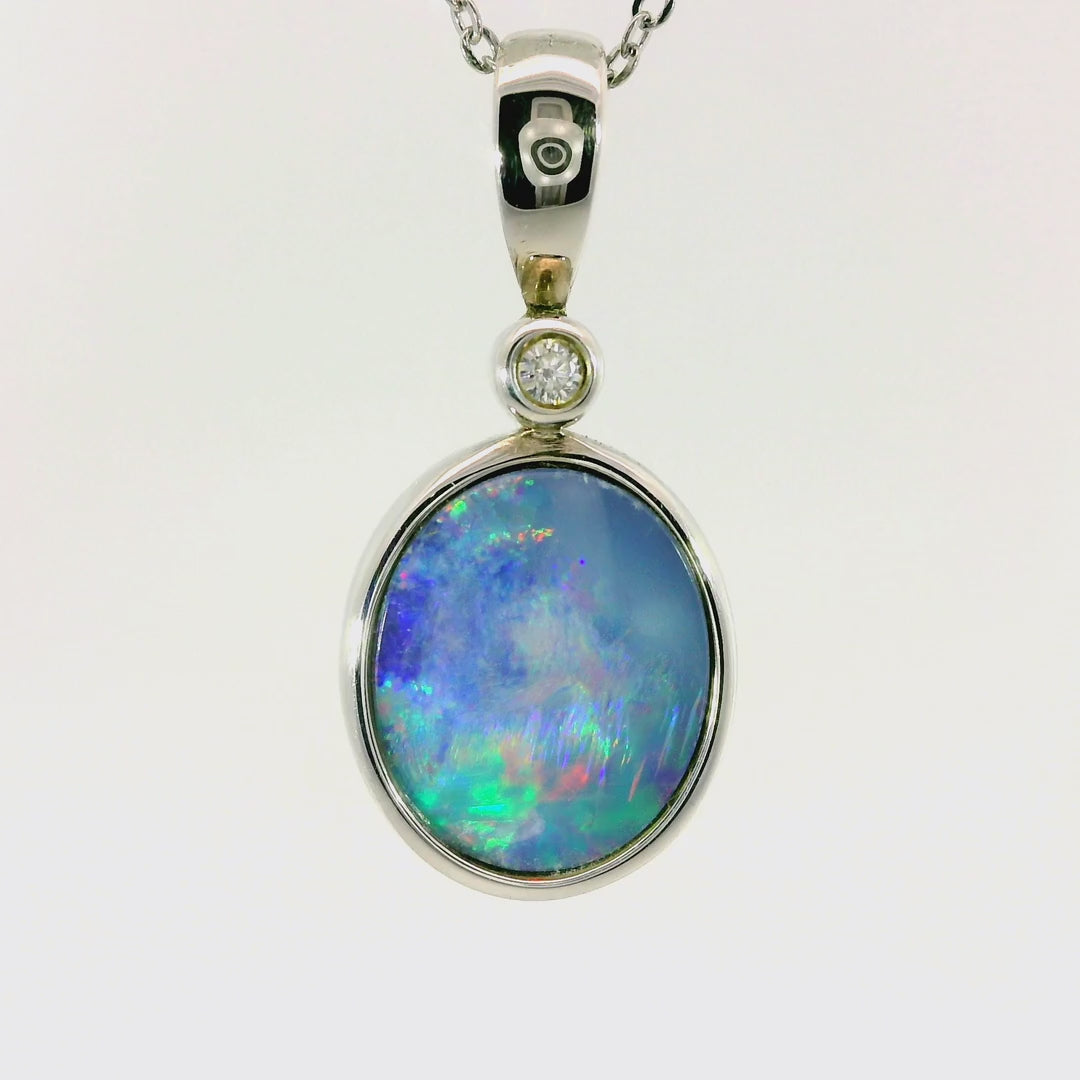 Doublet Opal Pendant in 925 Sterling Silver - Green-Blue