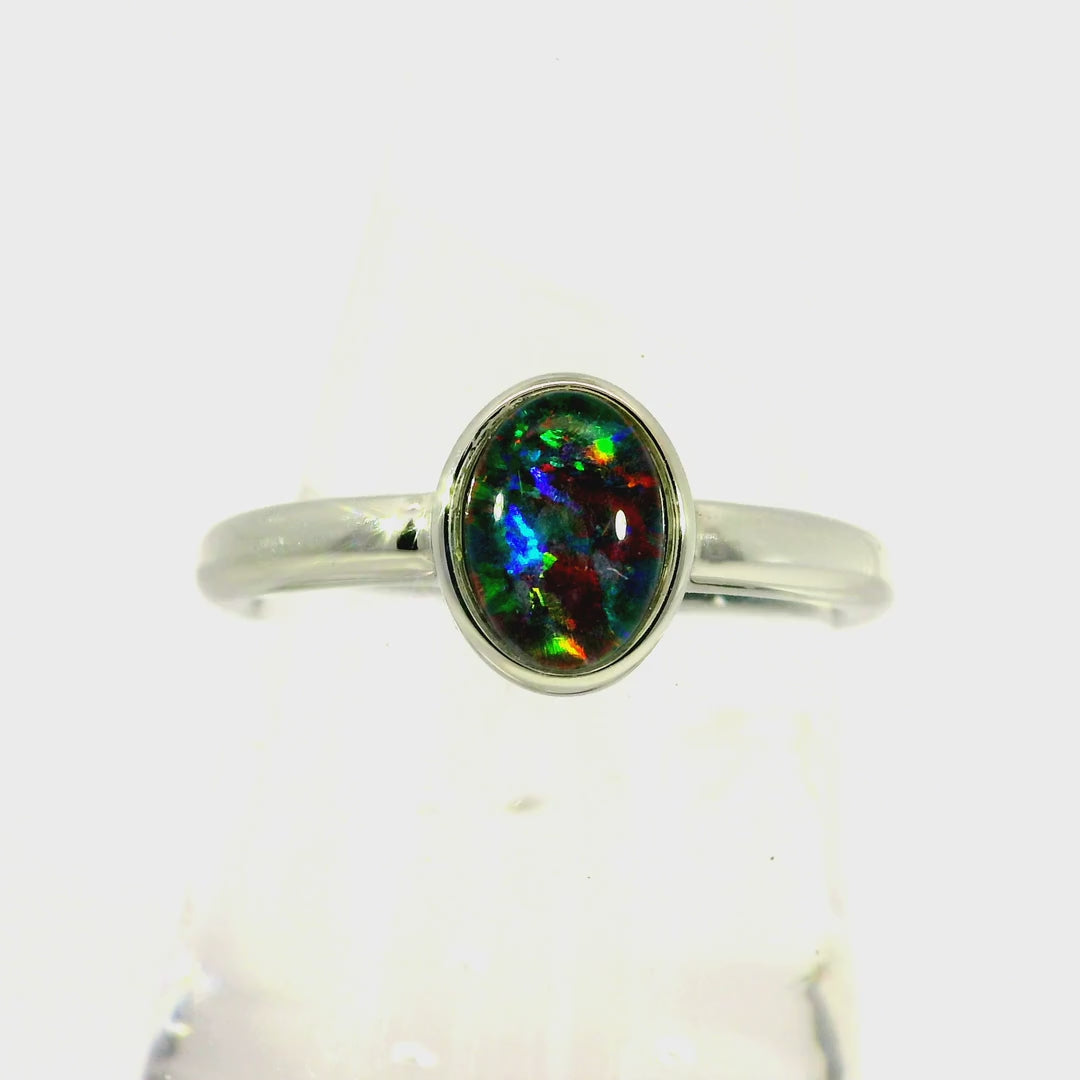 Triplet Opal Ring in Stainless Steel - Multicolour