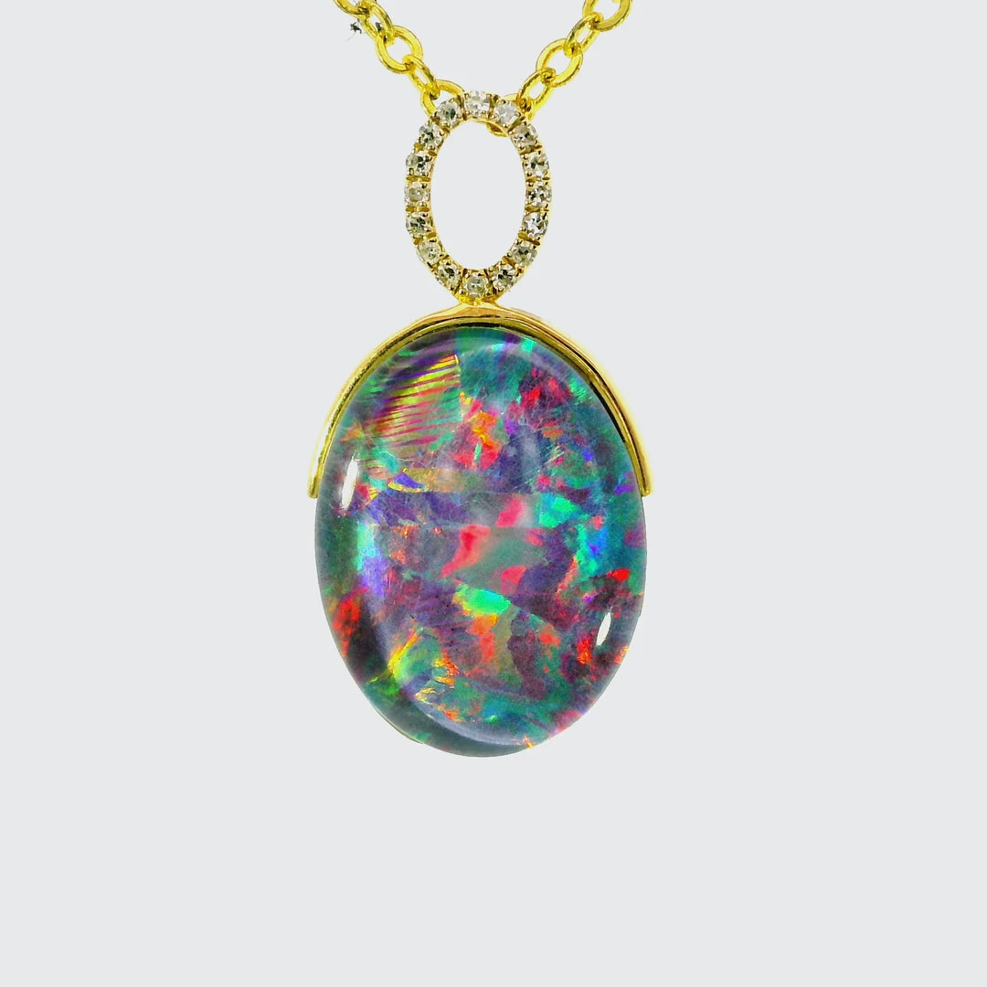 Triplet Opal Pendant in 14K Yellow Gold - Multicolour
