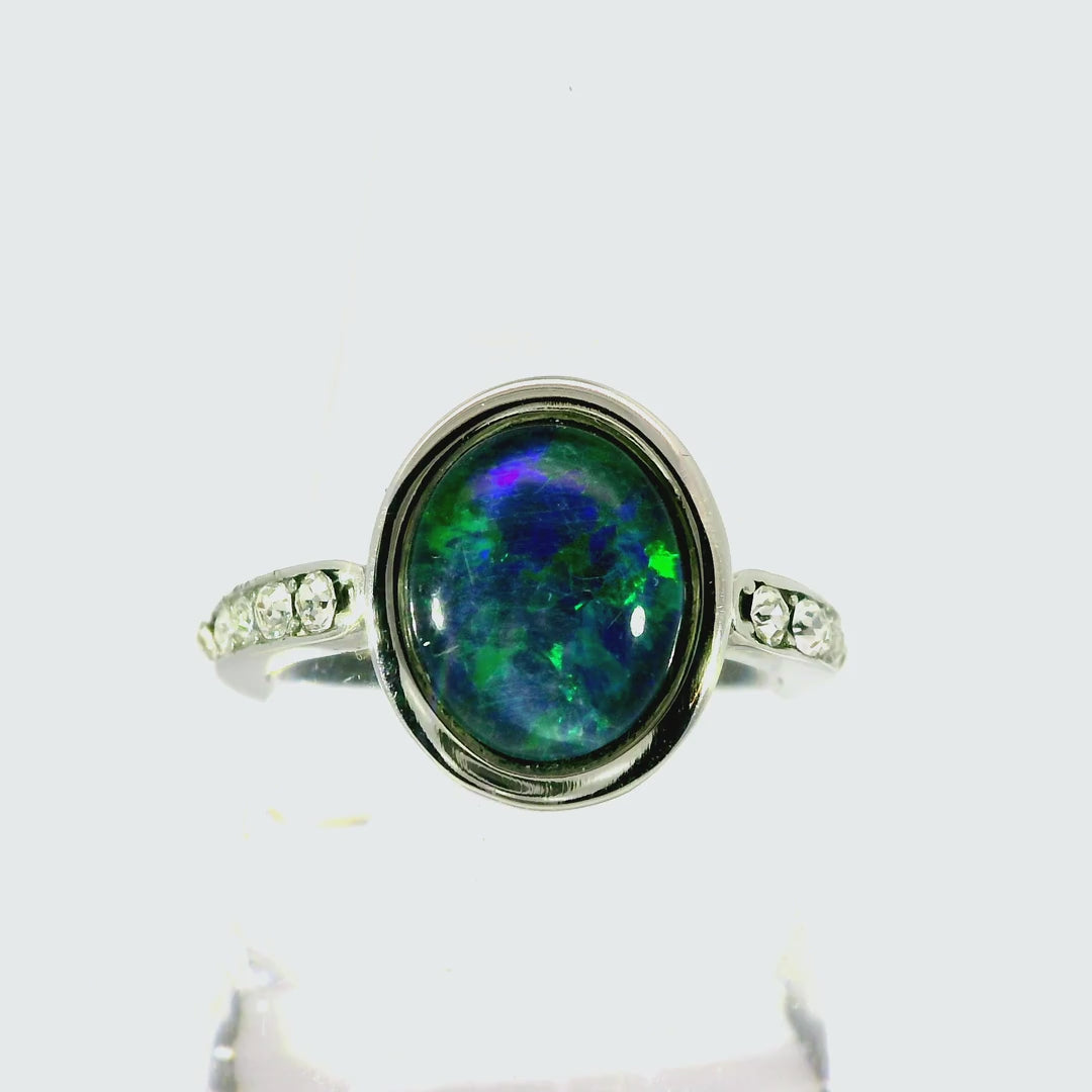 Triplet Opal Ring in Stainless Steel - Green-Blue