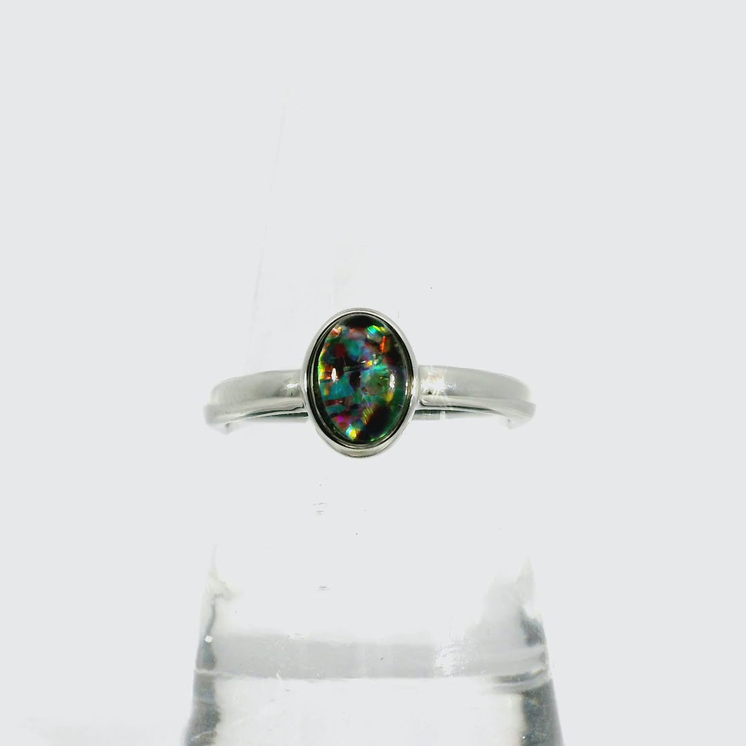 Triplet Opal Ring in Stainless Steel - Multicolour