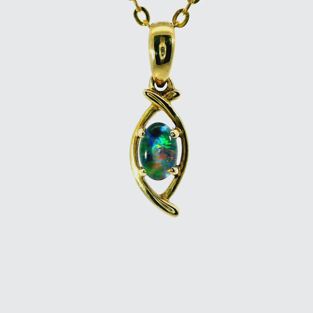 Triplet Opal Pendant in 9K Yellow Gold - Multicolour