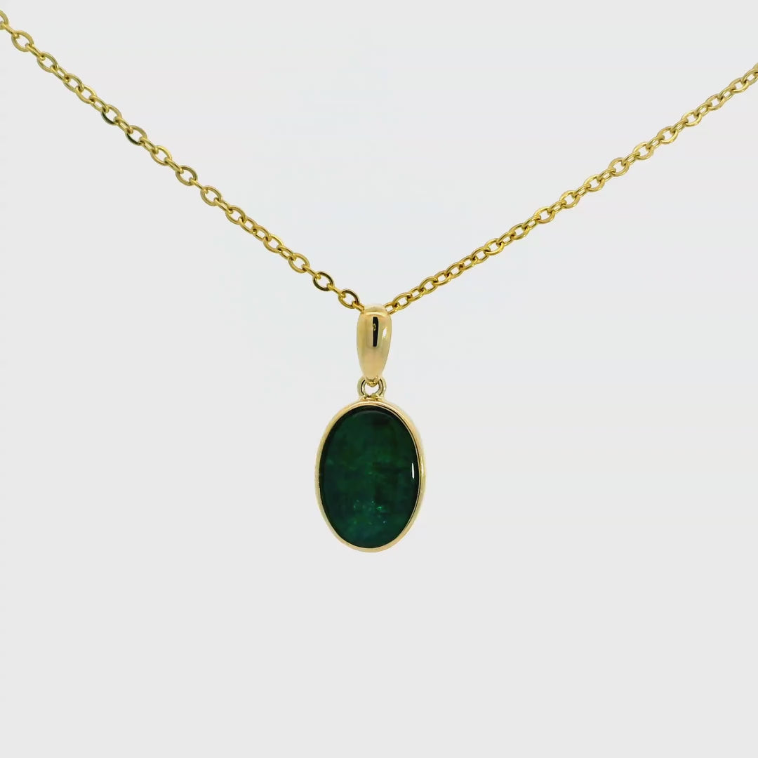 Triplet Opal Pendant in 9K Yellow Gold - Green-Blue