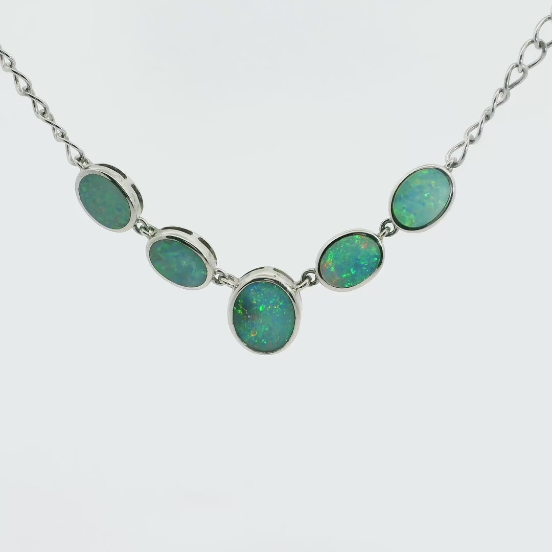 Doublet Opal Necklace in 925 Sterling Silver - Multicolour