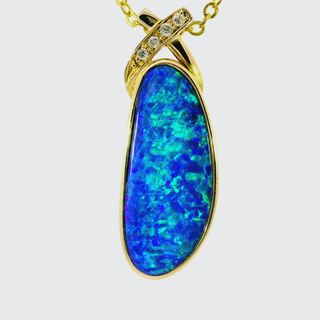 Doublet Opal Pendant in 14K Yellow Gold - Green-Blue