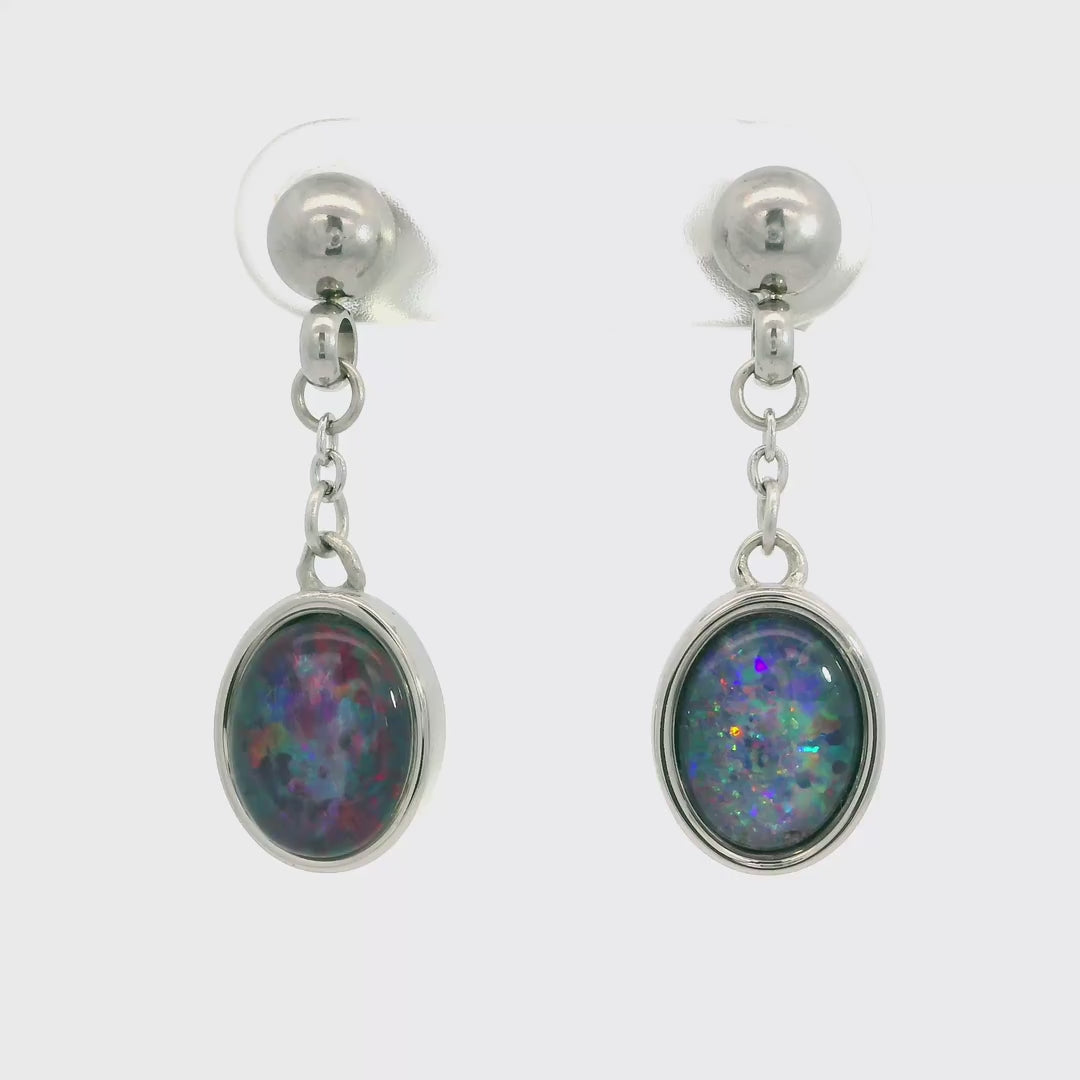 Triplet Opal Earrings in Stainless Steel - Multicolour