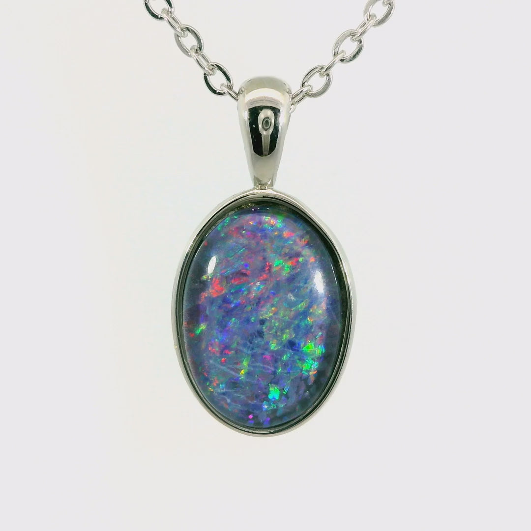 Triplet Opal Pendant in Stainless Steel - Multicolour