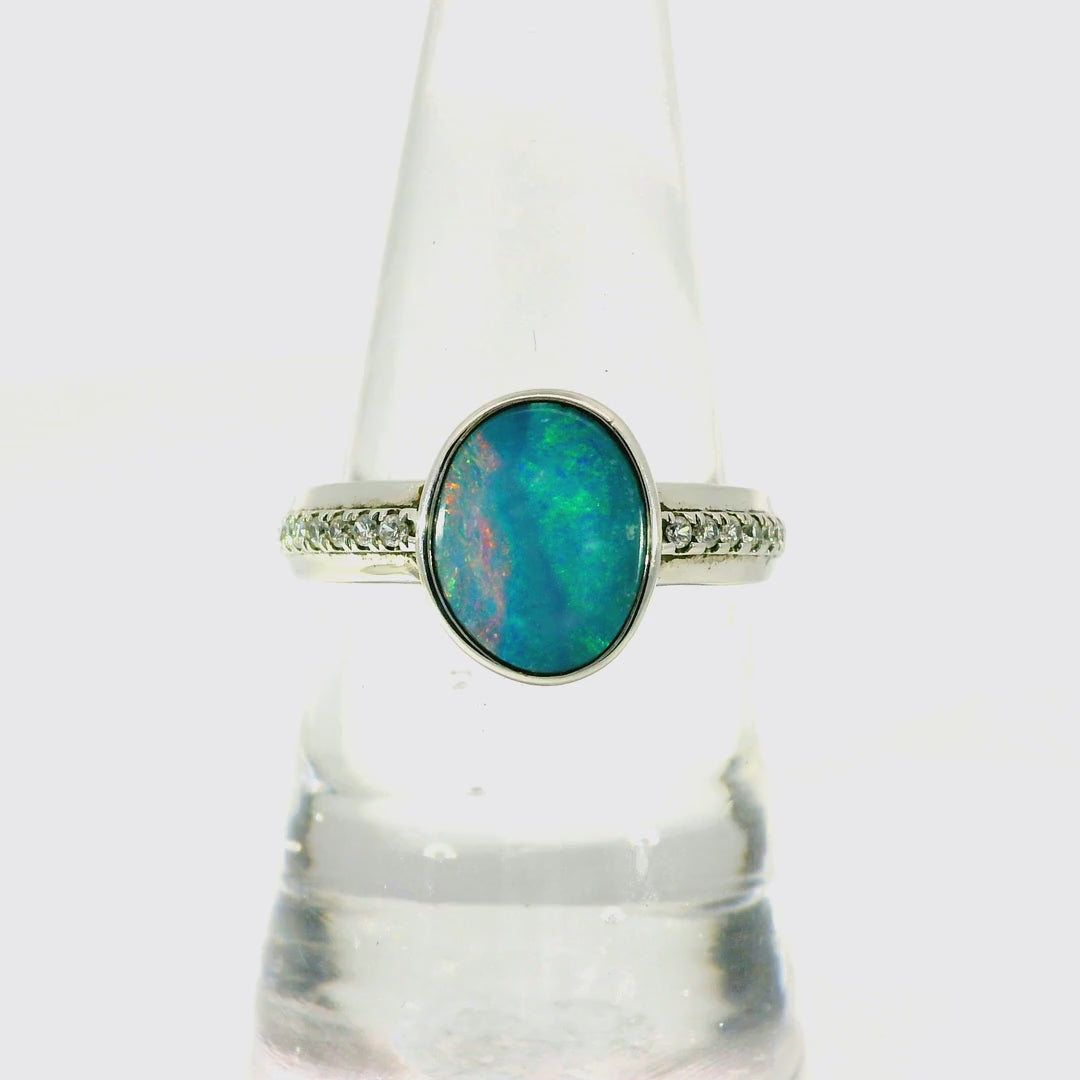 Doublet Opal Ring in 925 Sterling Silver - Multicolour