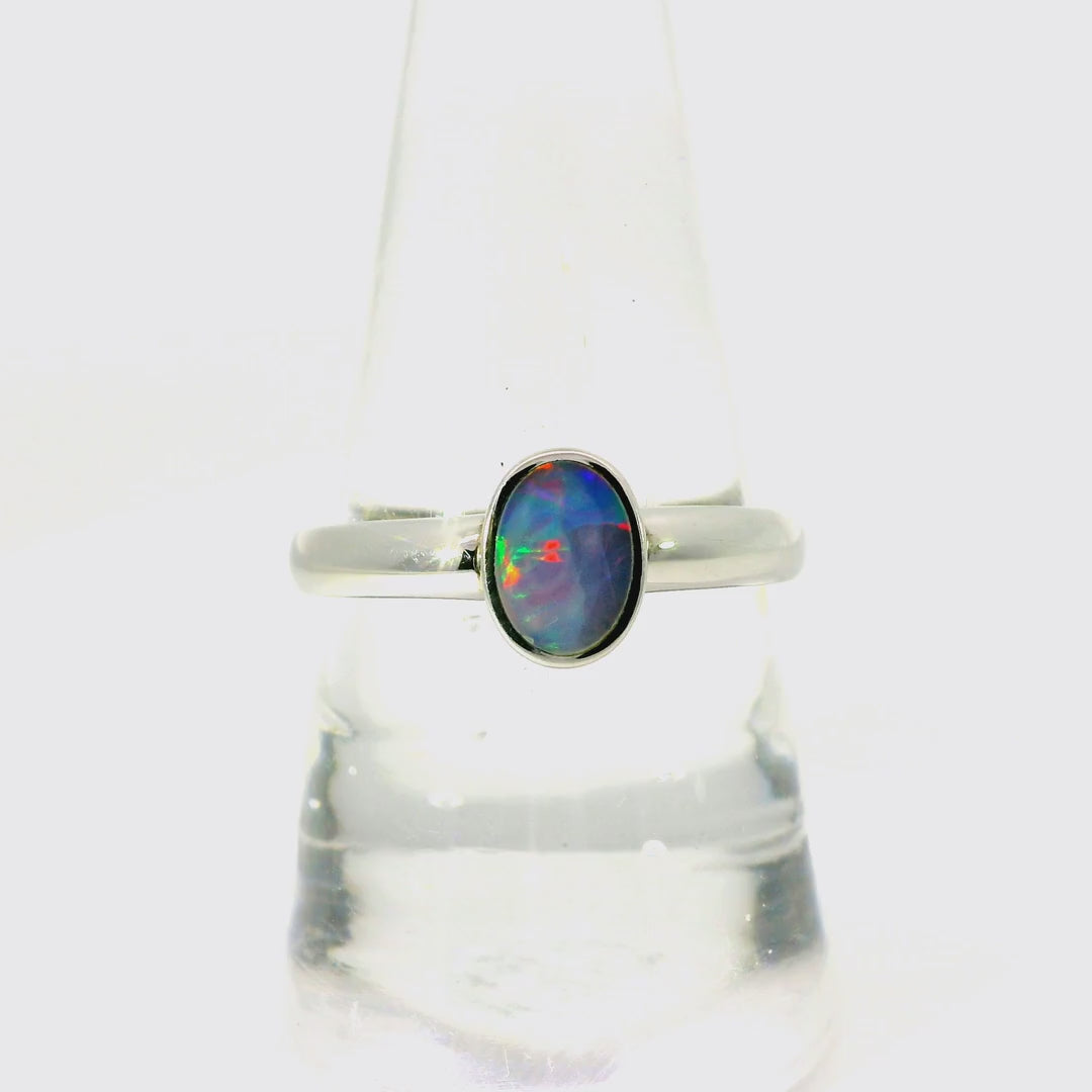Doublet Opal Ring in 925 Sterling Silver - Multicolour