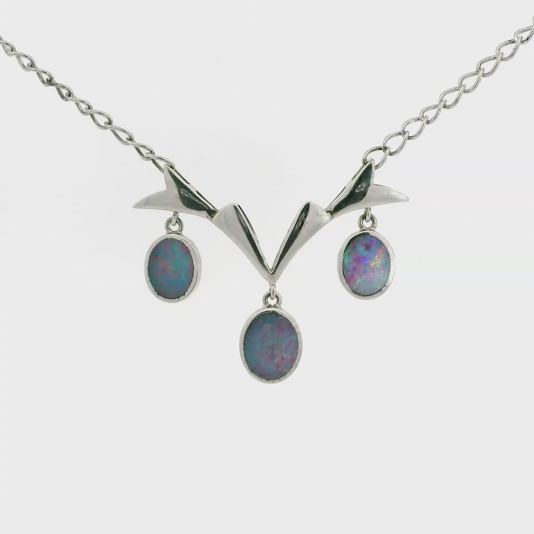 Doublet Opal Necklace in 925 Sterling Silver - Multicolour