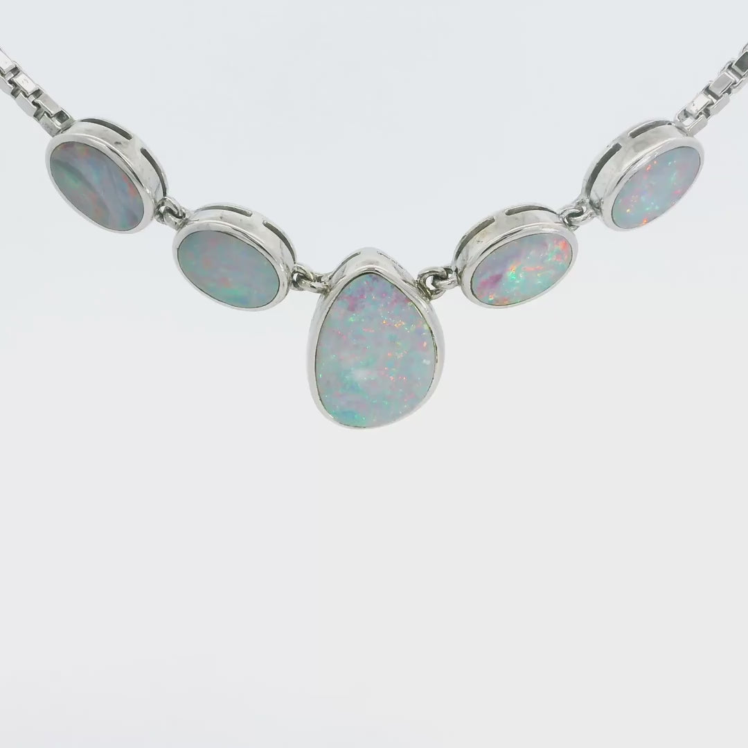 Doublet Opal Necklace in 925 Sterling Silver - Multicolour