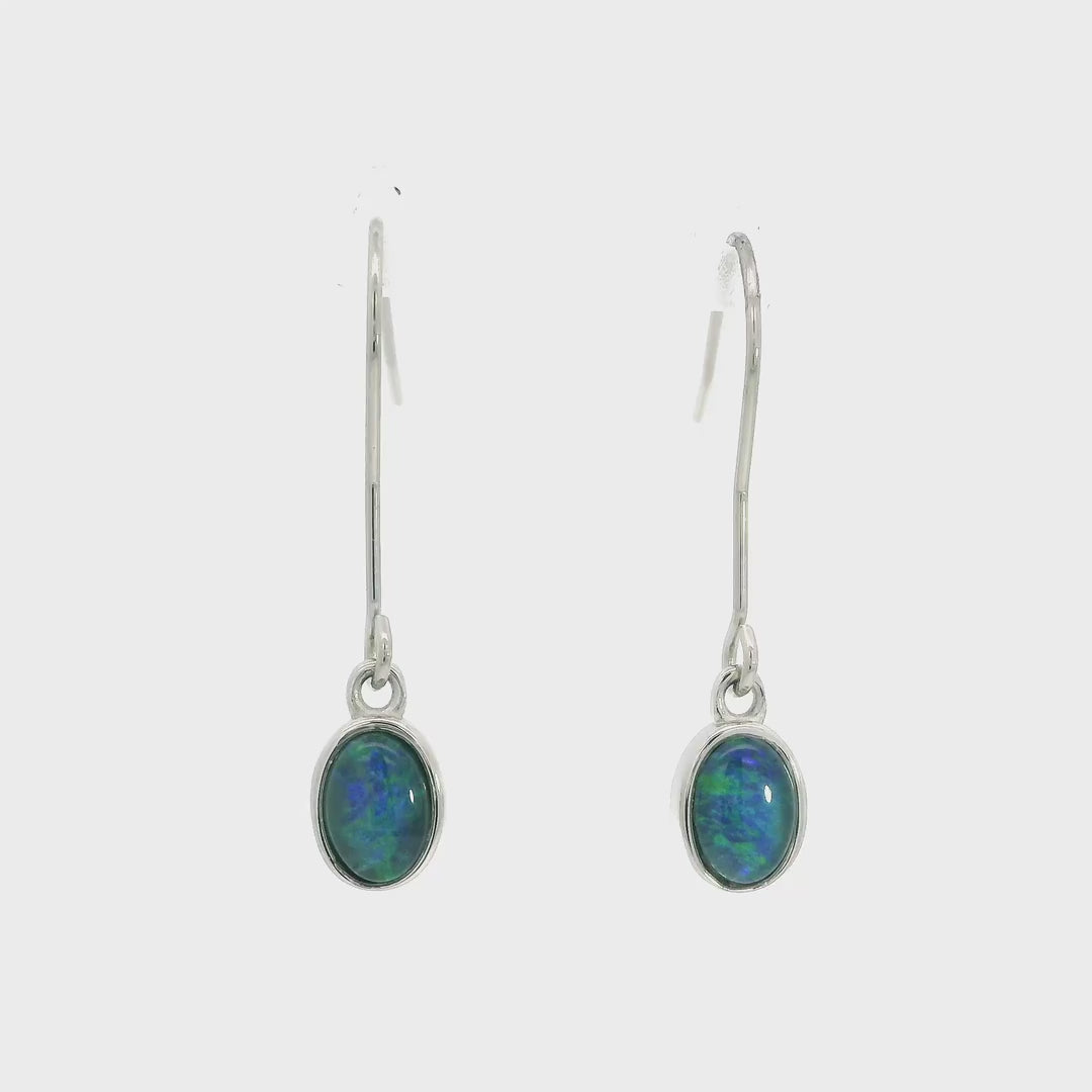 Triplet Opal Earrings in Stainless Steel - Green-Blue