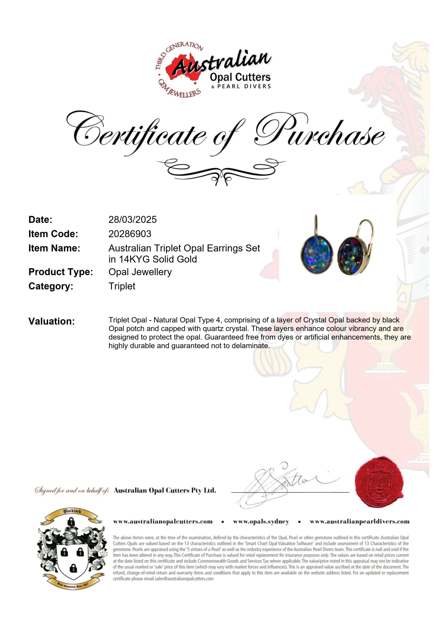 Triplet Opal Earrings in 14K Yellow Gold - Multicolour - Australian Opal Cutters and Pearl Divers