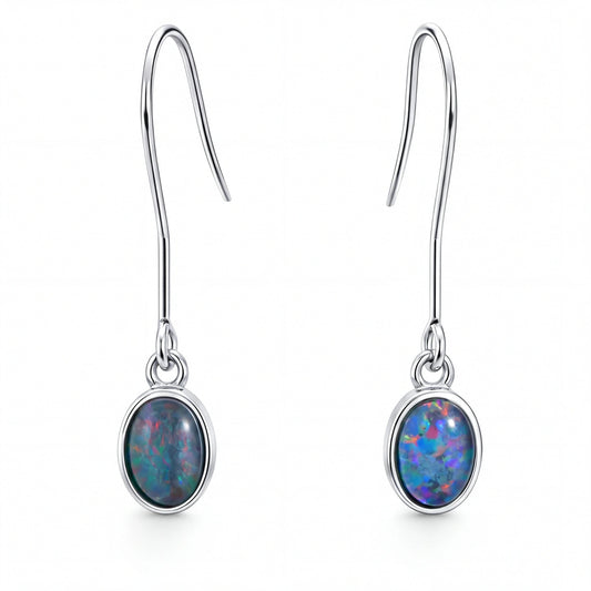 Triplet Opal Earrings in Stainless Steel - Multicolour - Australian Opal Cutters and Pearl Divers