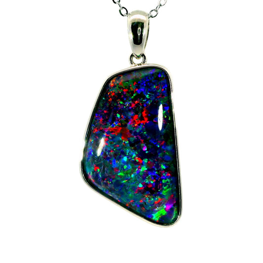 Triplet Opal Pendant in 925 Sterling Silver - Multicolour - Australian Opal Cutters and Pearl Divers