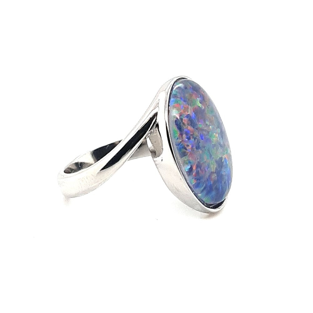 Australian Opal Triplet 16 x 12 mm Ring set in Stainless Steel Ring Size M only
