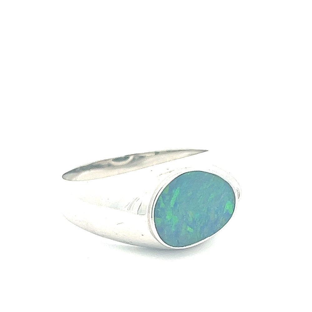 Men's Australian Doublet Opal Ring set in 925 Sterling Silver