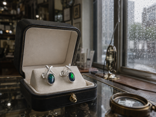 Australian opal viewed indoors on a rainy day at a Sydney CBD showroom