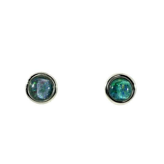 Triplet Opal Earrings in Stainless Steel - Green-Blue