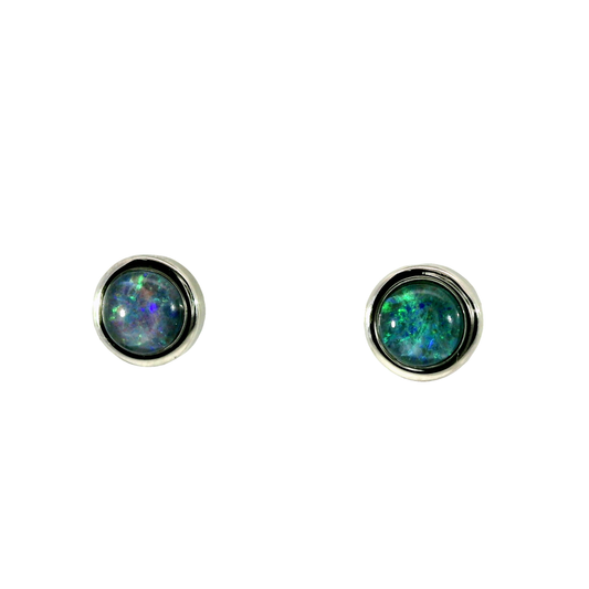 Triplet Opal Earrings in Stainless Steel - Green-Blue