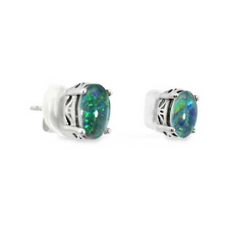 Triplet Opal Earrings in Stainless Steel - Green-Blue
