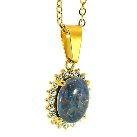 Triplet Opal Pendant set in Stainless Steel Gold Plated