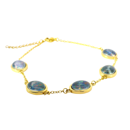 Triplet Opal Bracelet set in Stainless Steel Gold Plated