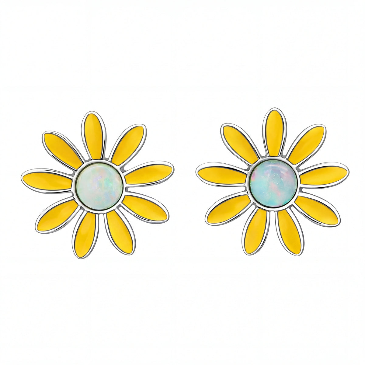 Light Opal Daisy Earrings in Stainless Steel - Multicolour