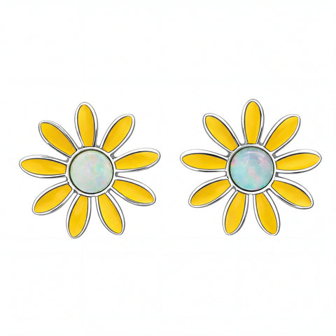 Light Opal Daisy Earrings in Stainless Steel - Multicolour